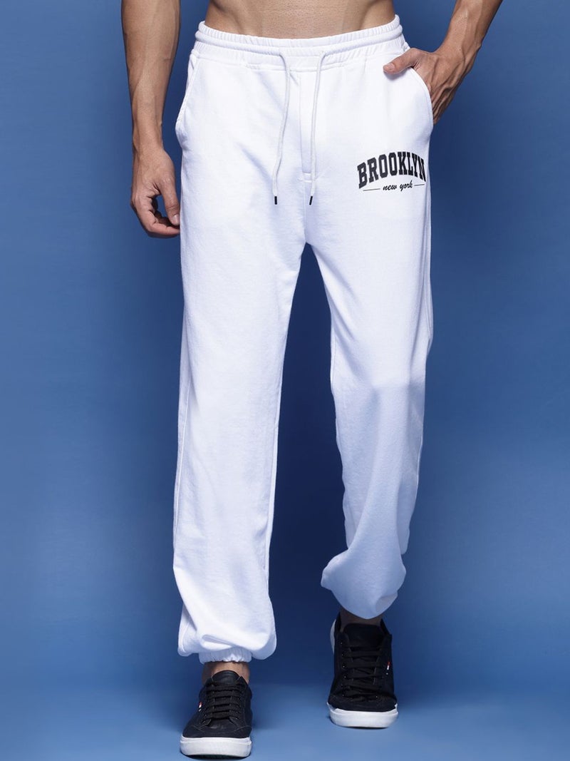 FLYNOFF White Printed Loose Fit Men's Jogger Pant - Image 1